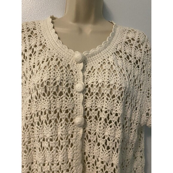 Dressbarn White Crochet Short Sleeve Cardigan 1/4Button Vtg Cottagecore 22/24 - Picture 2 of 6